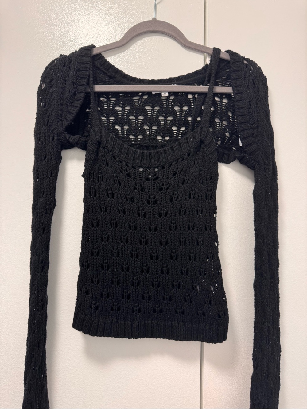 525 America Black Open-Knit Tank and Sleeves